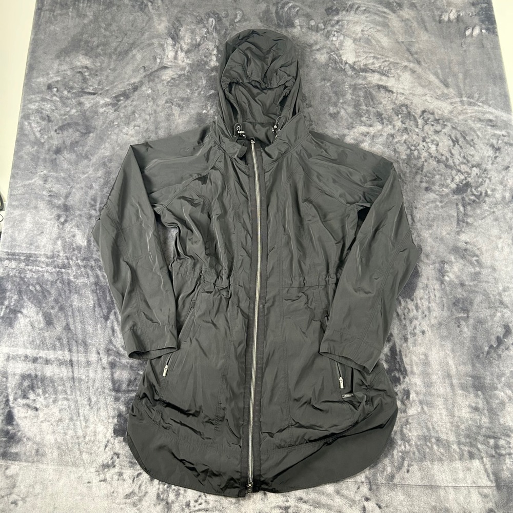 Athleta Hooded Windbreaker Jacket Womens Medium Black‎ Full Zip Lightweight 2770